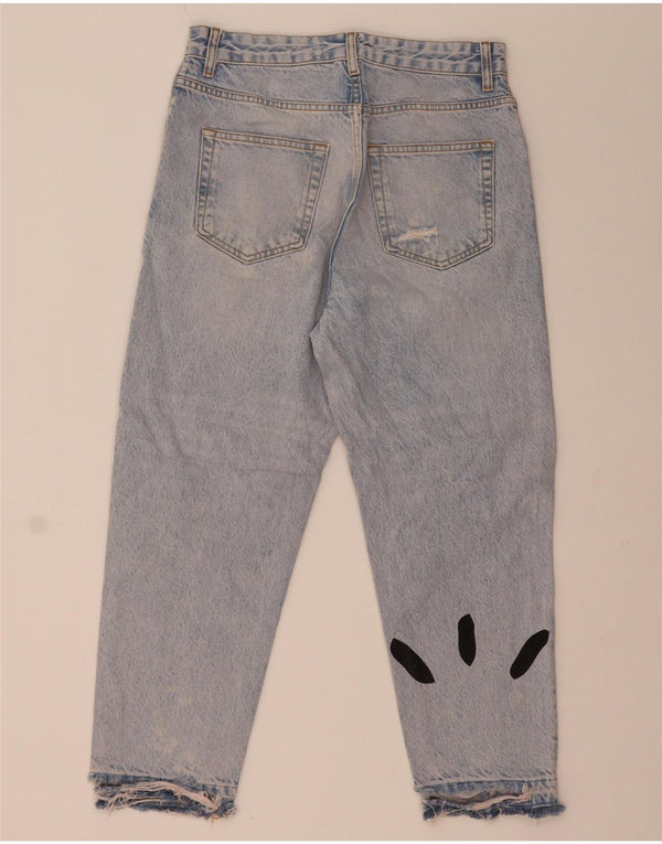 Zara Herren Graphic Distressed Cropped Jeans EU 38 Small W30 L24 Blaue Baumwolle