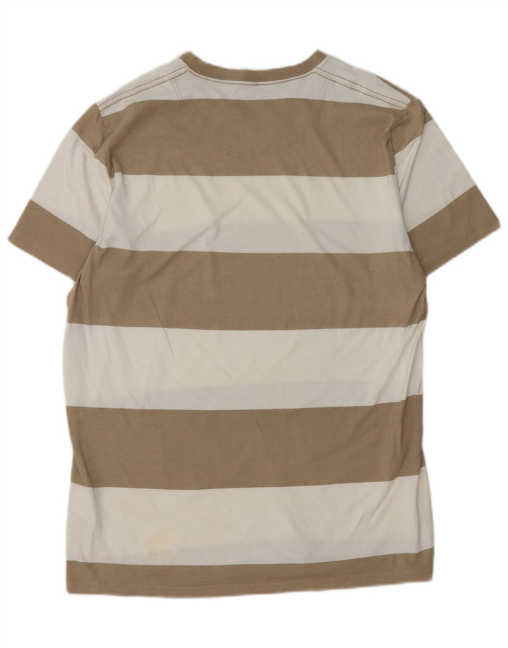 Hollister Herren-T-Shirt-Oberteil aus mittelbraun gestreifter Baumwolle