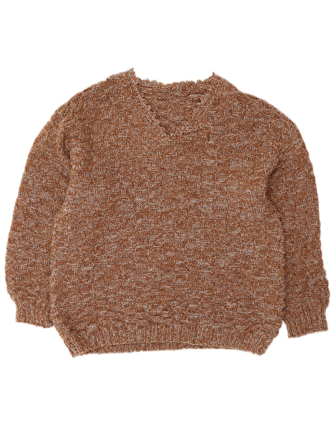 VINTAGE Damen-Pullover mit V-Ausschnitt, Gr. 16, groß, braun gefleckt