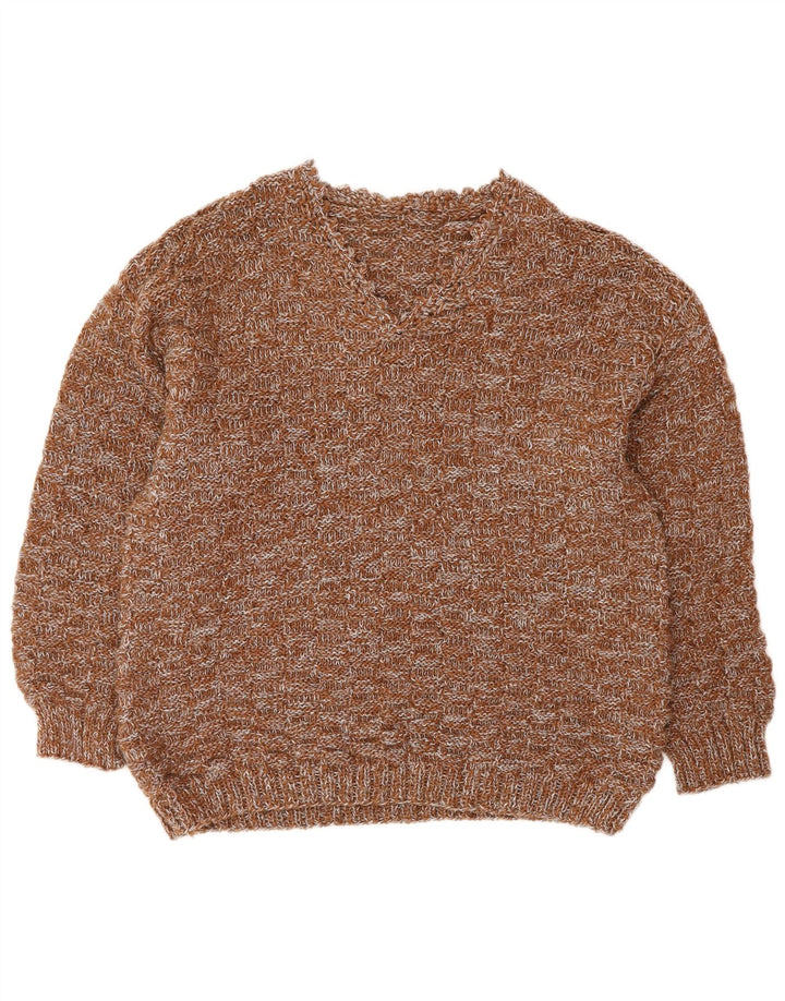VINTAGE Damen-Pullover mit V-Ausschnitt, Gr. 16, groß, braun gefleckt