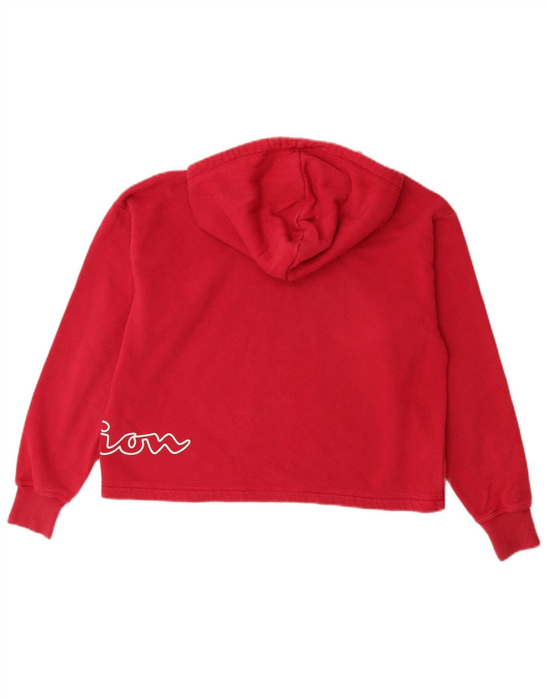Champion Damen-Pullover mit übergroßem Crop-Grafik-Kapuzenpullover, Gr. 10, Größe S, Rot