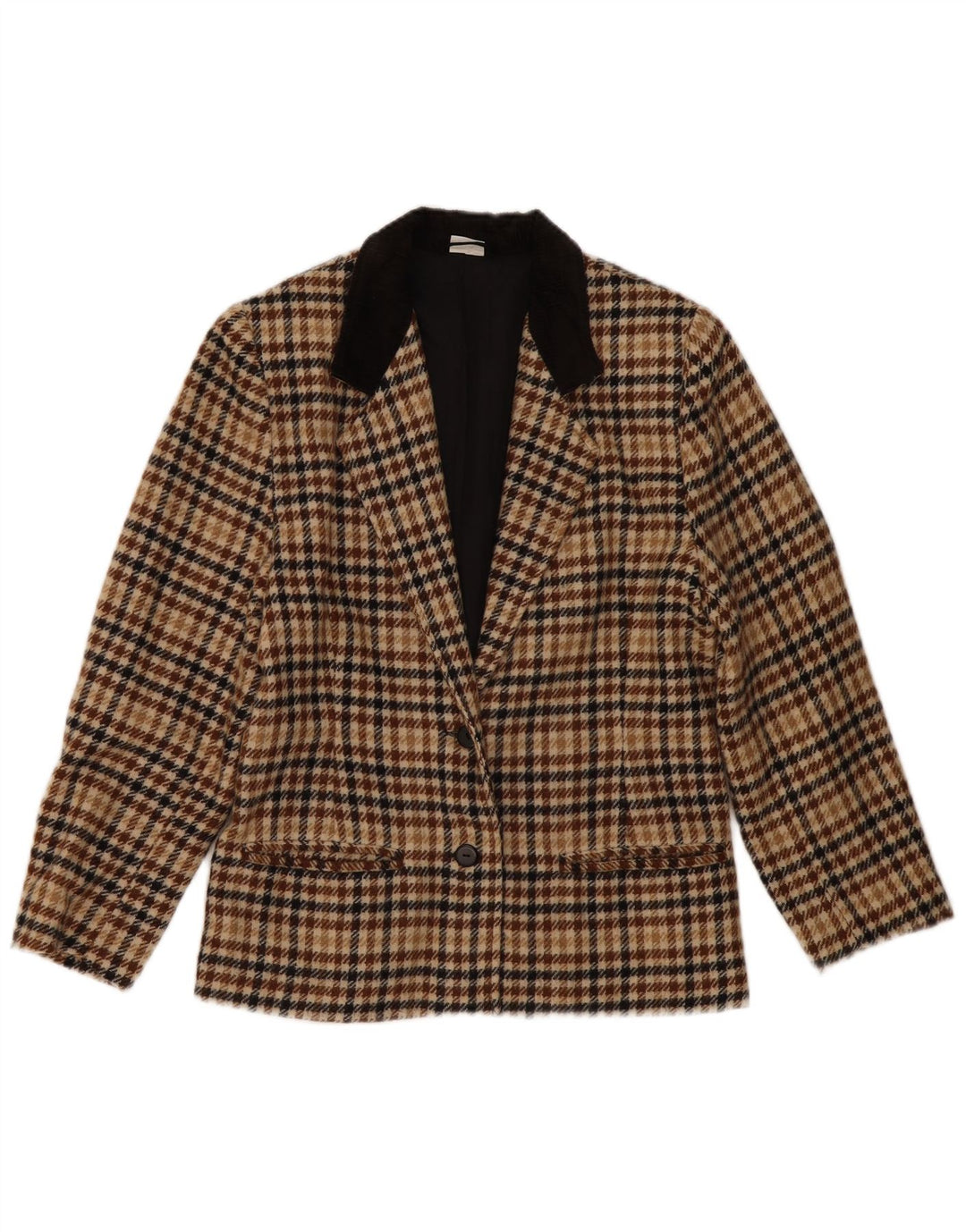 Vintage Damen 2-Knopf-Blazerjacke UK 14 Medium Beige Houndstooth