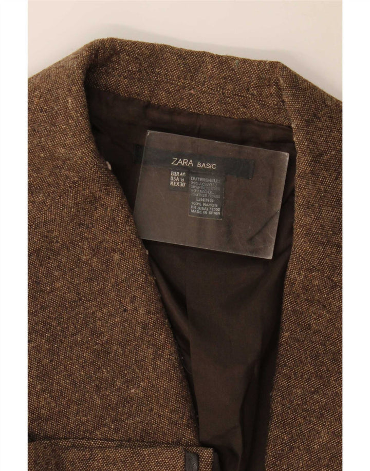 Zara Damen-Blazerjacke mit 1 Knopf, EU 40, mittelbraun geflecktes Acryl