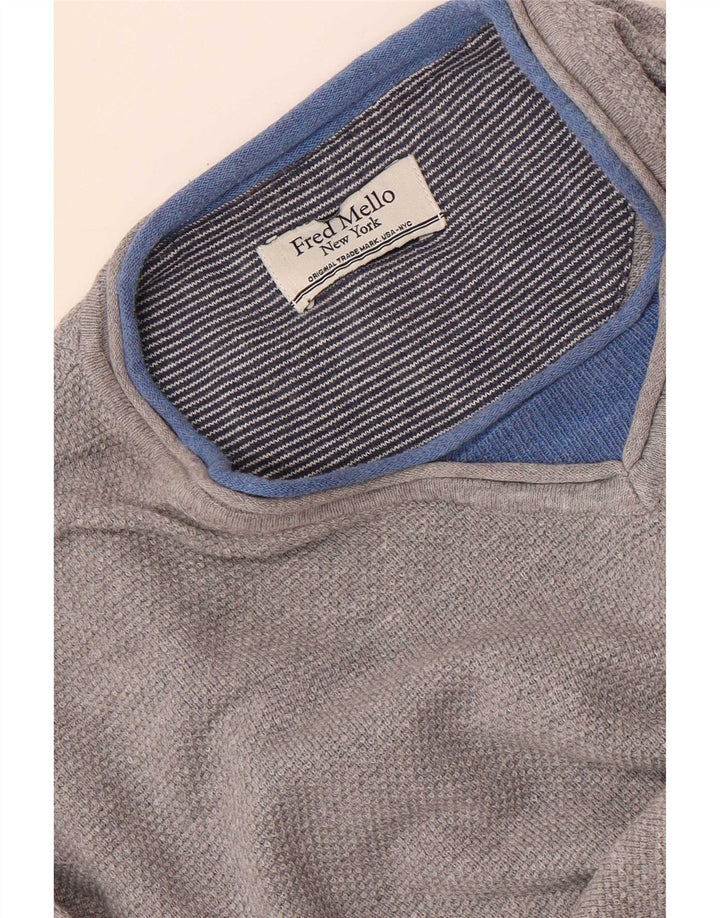Fred Mello Herren-Pullover mit V-Ausschnitt, mittelgrau