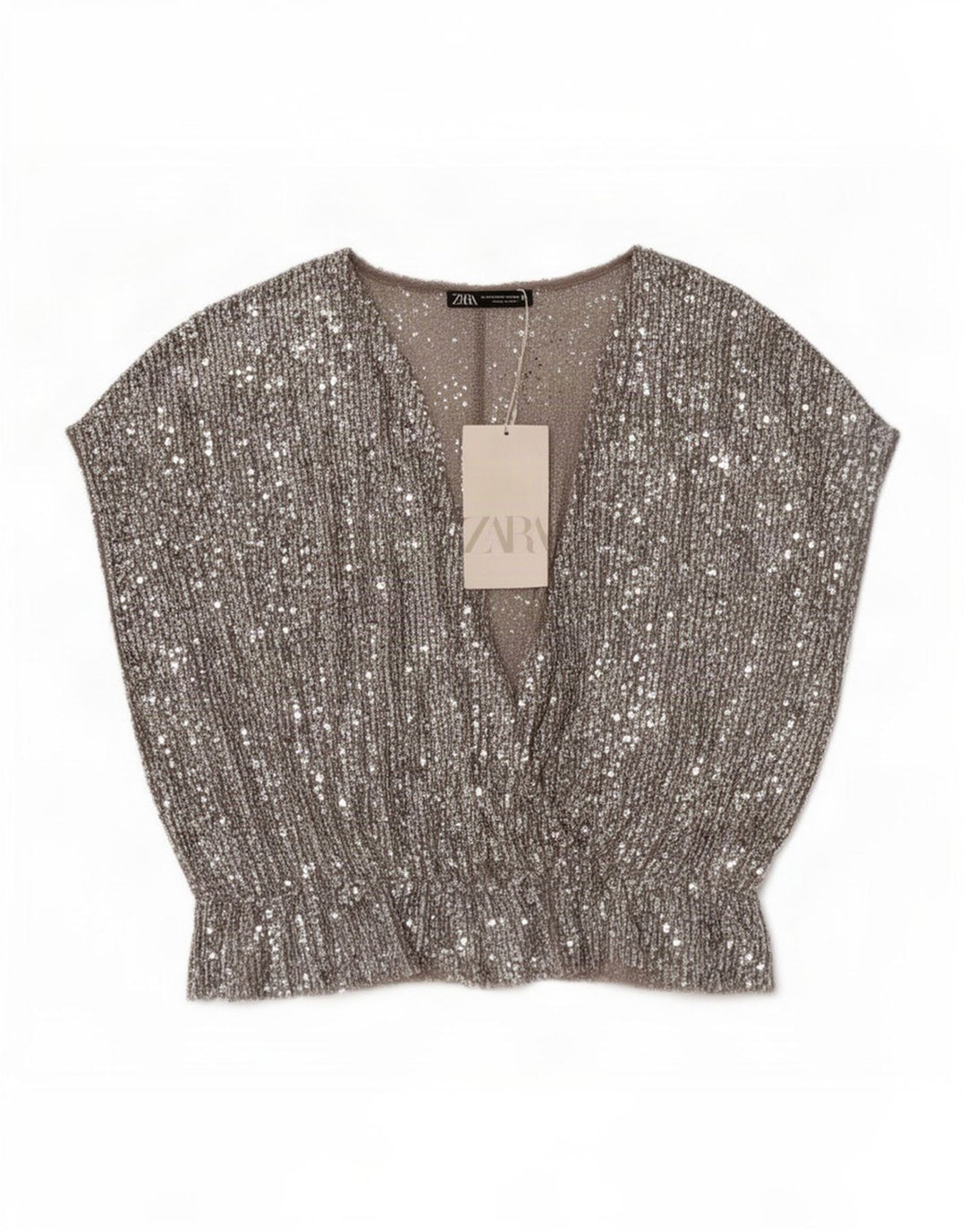 Zara Damen Blusenoberteil UK 12 Mittelsilber Polyester