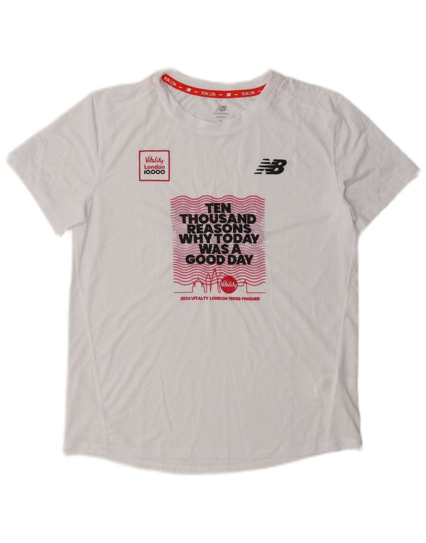 New Balance Damen Übergroßes Grafik-T-Shirt-Oberteil UK 10 Small Weiß