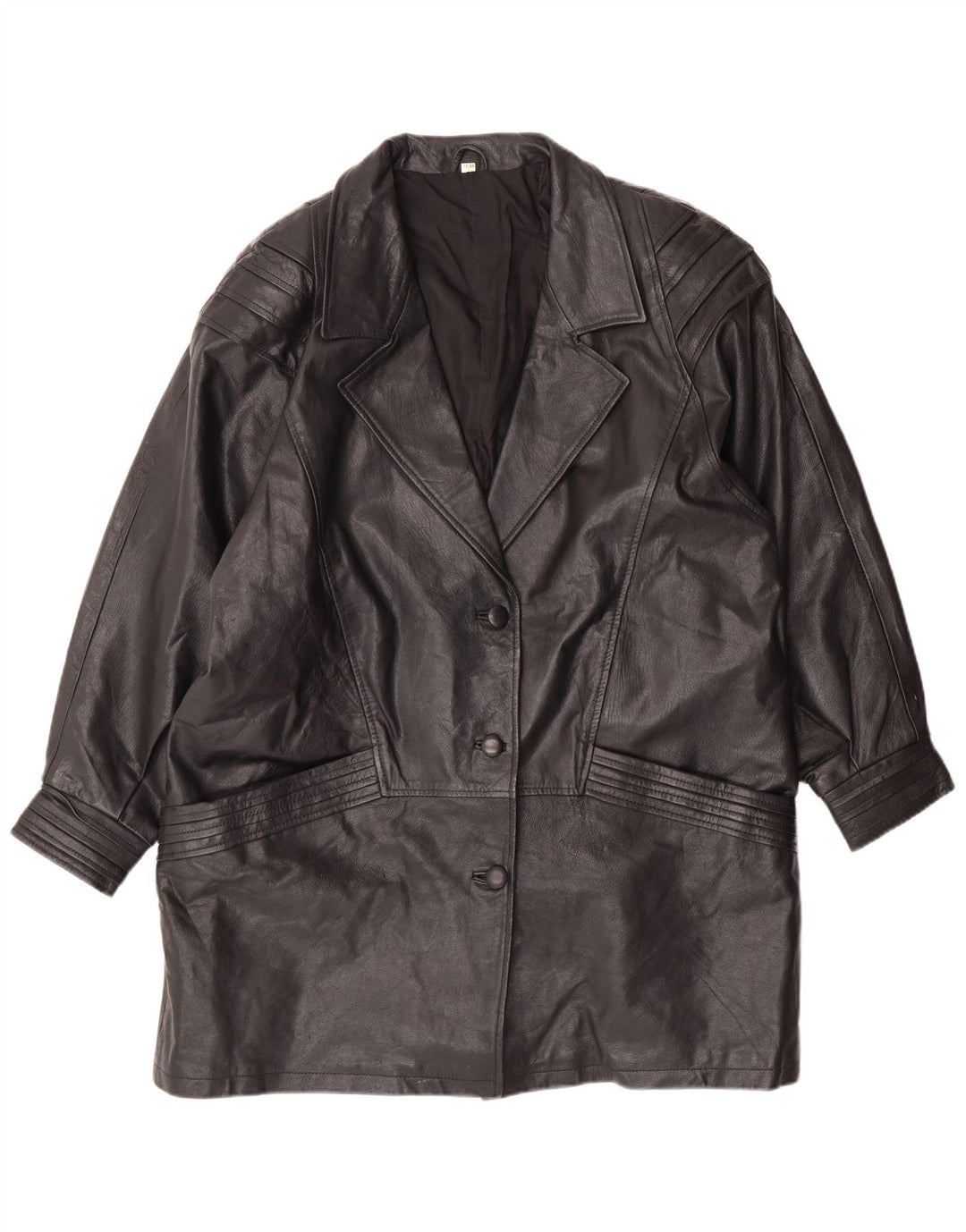 VINTAGE Damen Ledermantel UK 18 XL Schwarzes Leder