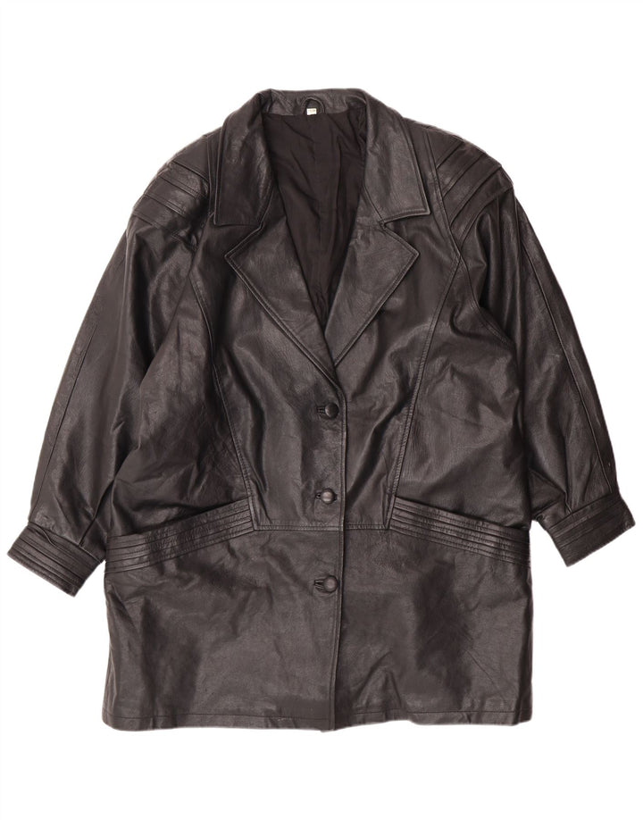 VINTAGE Damen Ledermantel UK 18 XL Schwarzes Leder