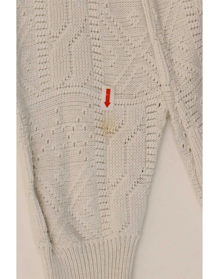 Vintage Damen Pullover mit Knopfkragen, IT 42, Mittelweiß, Acryl