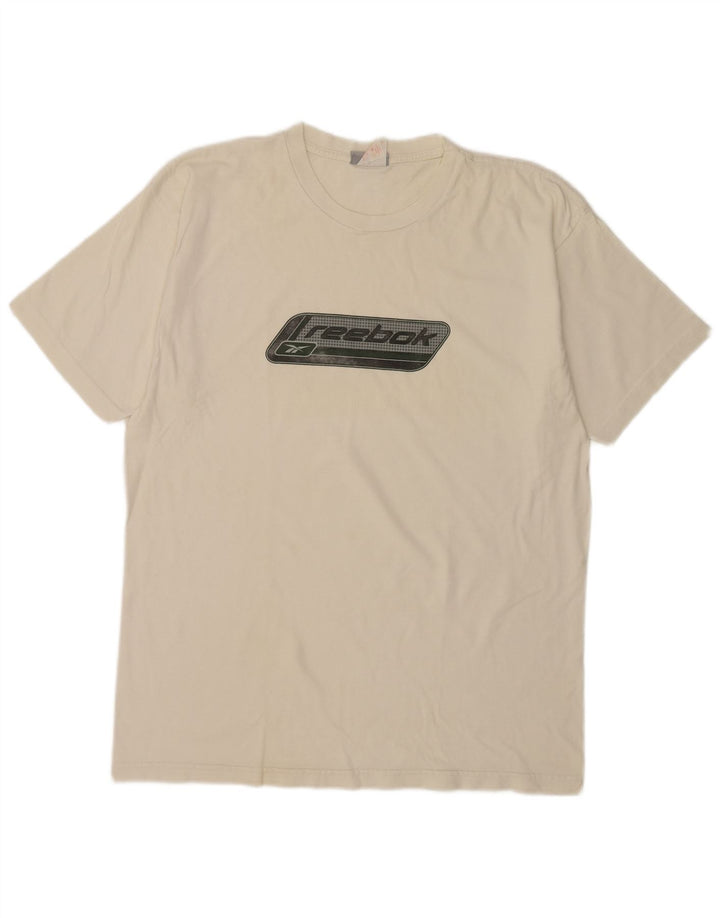 Reebok Herren Grafik-T-Shirt-Oberteil, groß, cremefarbene Baumwolle