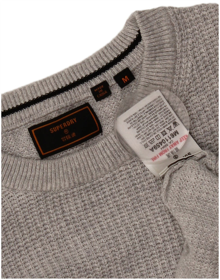 Superdry Herren-Pullover mit Rundhalsausschnitt aus mittelgrauer Baumwolle