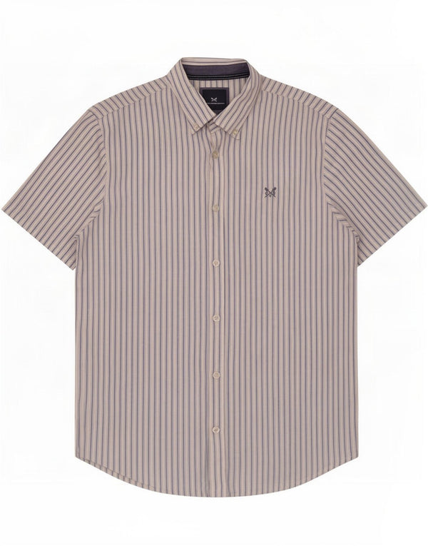 Crew Clothing Mens Short Sleeve Shirt Medium White Pinstripe Linen