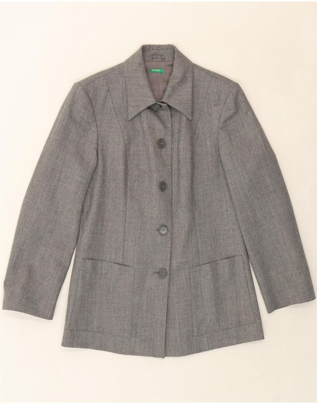 BENETTON Womens 5 Button Blazer Jacket IT 44 Medium Grey New Wool Vintage Benetton and Second-Hand Benetton from Messina Hembry 