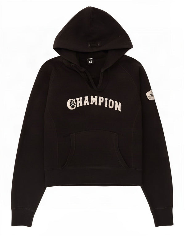 Champion Womens Graphic Hoodie Pullover UK 12 Mittelschwarze Baumwolle