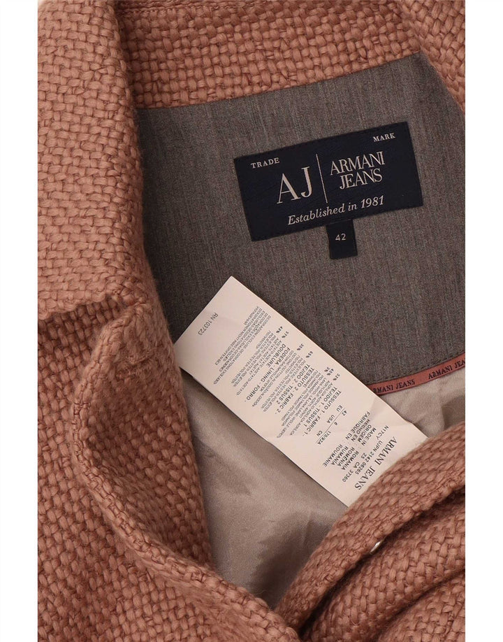 Armani Jeans Damen 4-Knopf-Strickblazerjacke EU 42 Großes braunes Acryl