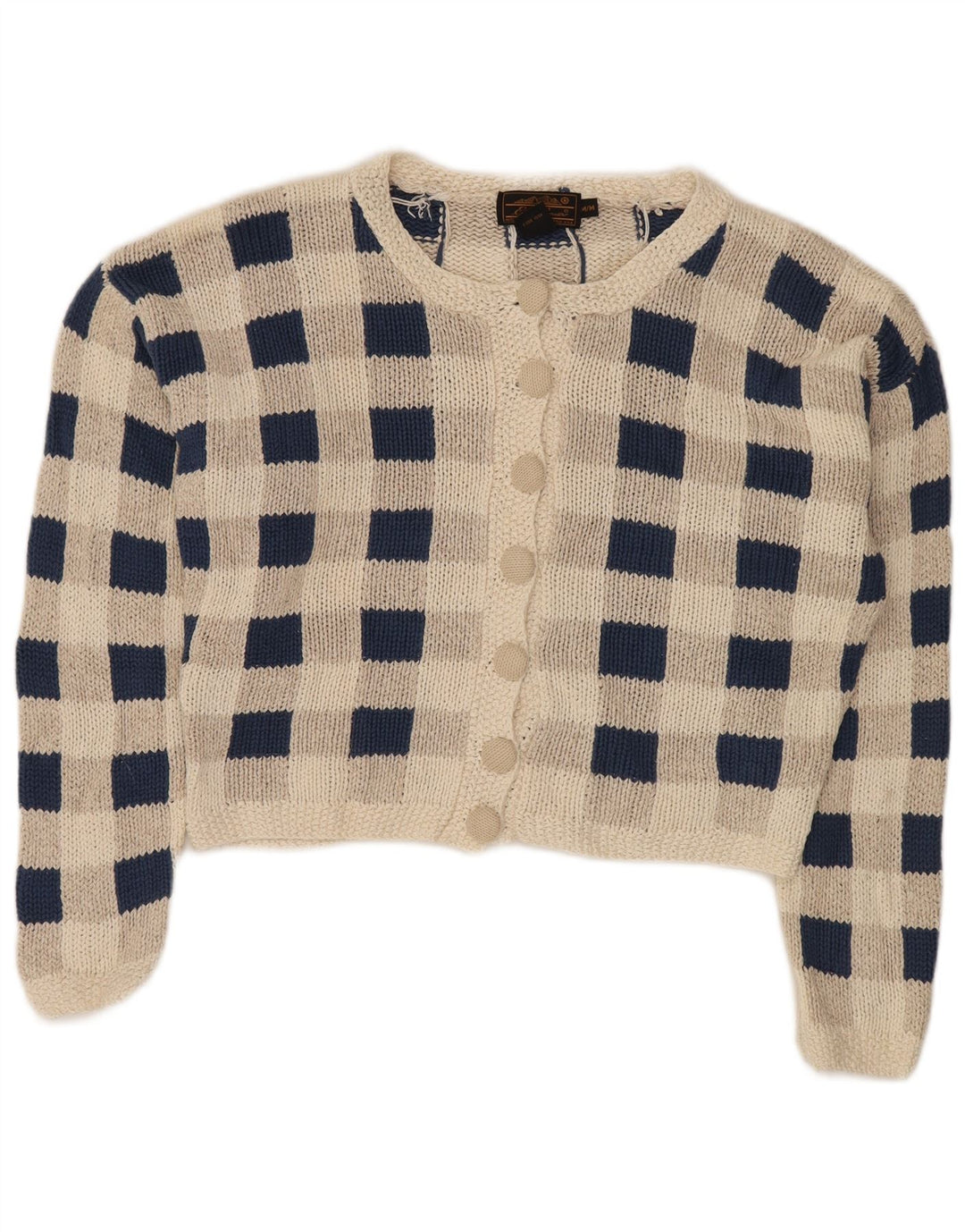 Eddie Bauer Damen Crop Cardigan Pullover UK 14 Mittelgrau karierte Seide