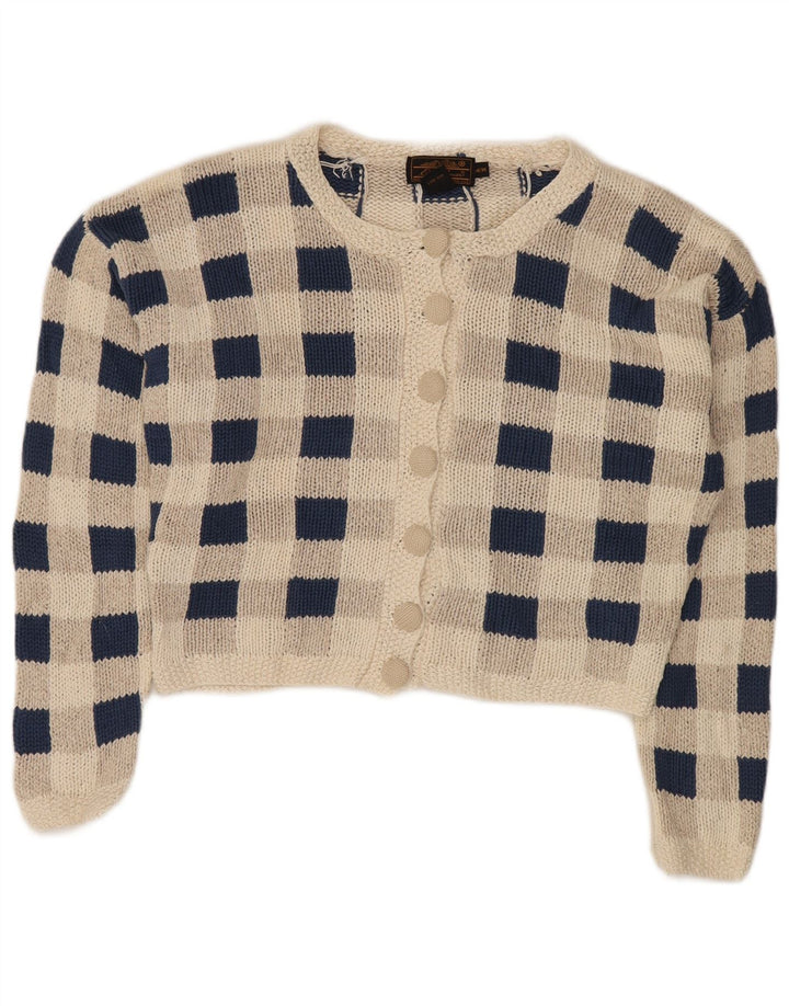 Eddie Bauer Damen Crop Cardigan Pullover UK 14 Mittelgrau karierte Seide