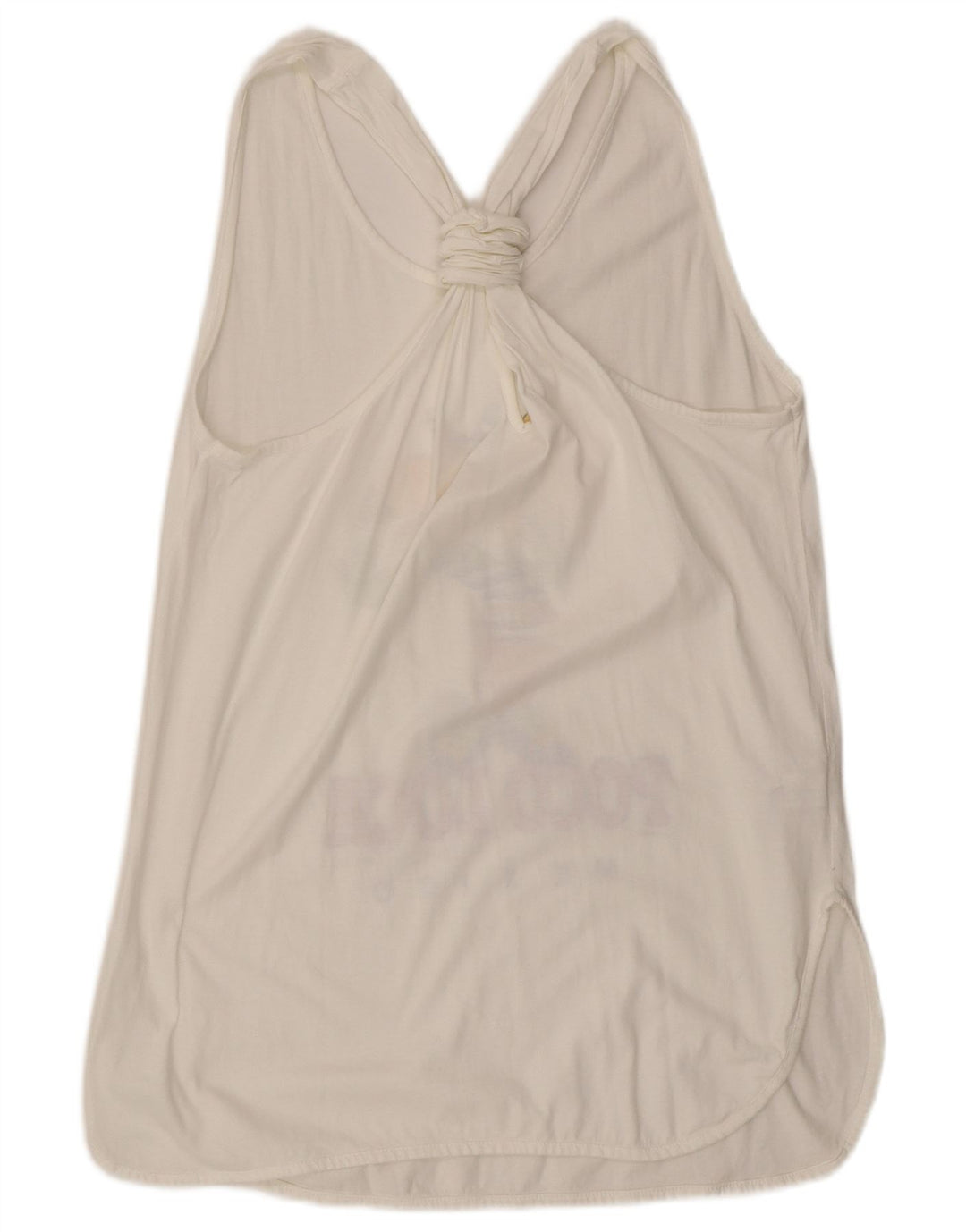 Vintage Damen Grafik Weste Top UK 16 Große weiße Baumwolle