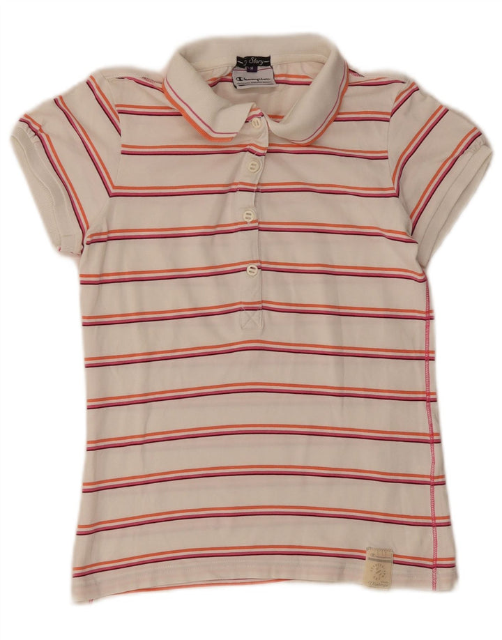 Champion Damen Poloshirt UK 12 Mittelweiß gestreift aus Baumwolle