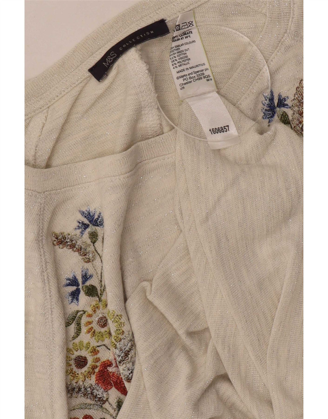 Marks & Spencer Damen-Top mit Grafik, 3/4-Ärmel, UK-Größe 12, Mittel, gebrochenes Weiß, Blumenmuster