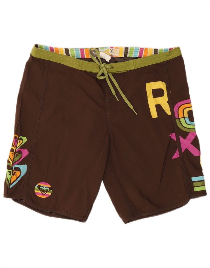 Roxy Damen-Badeshorts mit Grafik, US 9, Größe L, braun, Polyester