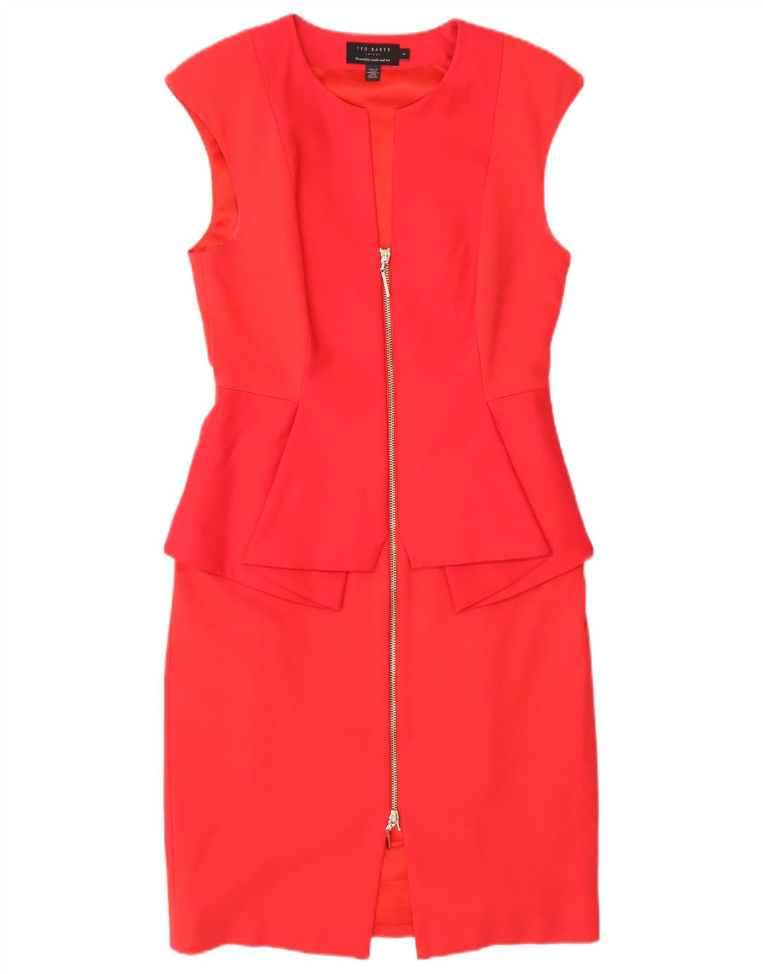 Ärmelloses Schößchenkleid für Damen von Ted Baker, Größe 2, klein, rote Baumwolle