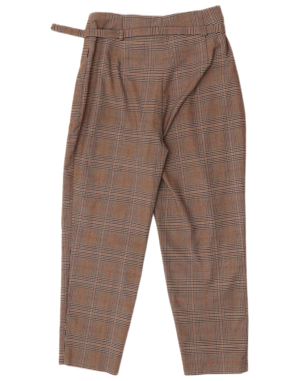 Zara Damen-Hose mit hoher Taille, schmal zulaufend, kurz, mittelgroß, W28, L26, braun kariert