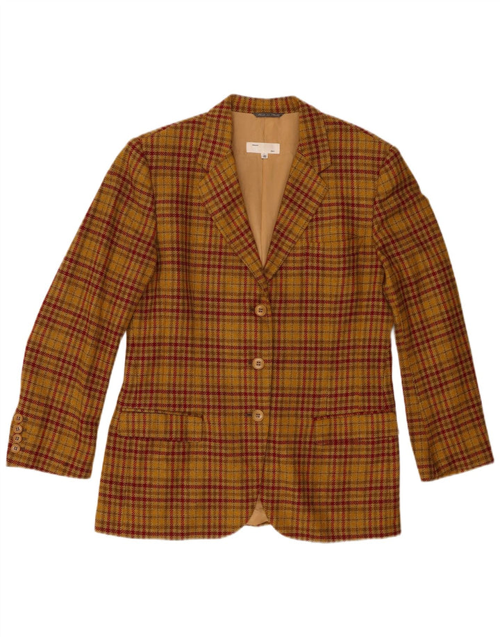 Alberto Biani Damen 3-Knopf-Blazerjacke IT 46 Große braune karierte Wolle