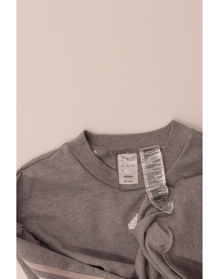ADIDAS Womens Crop Oversized Sweatshirt Jumper UK 8/10 Small Grey Cotton