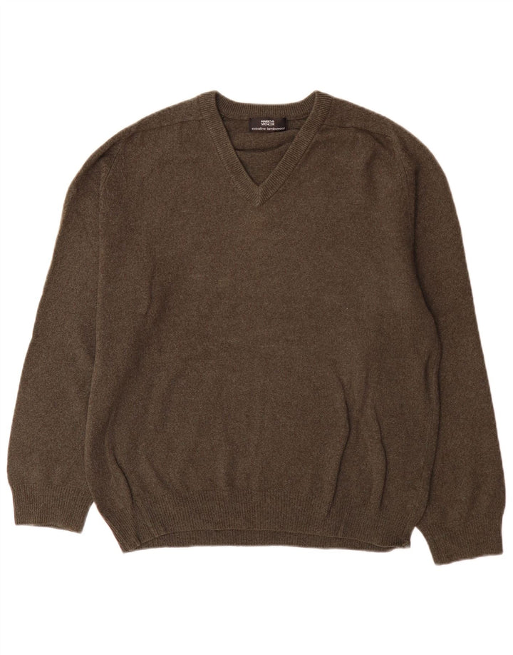Marks & Spencer Herren-Pullover mit V-Ausschnitt aus mittelgrüner Lammwolle