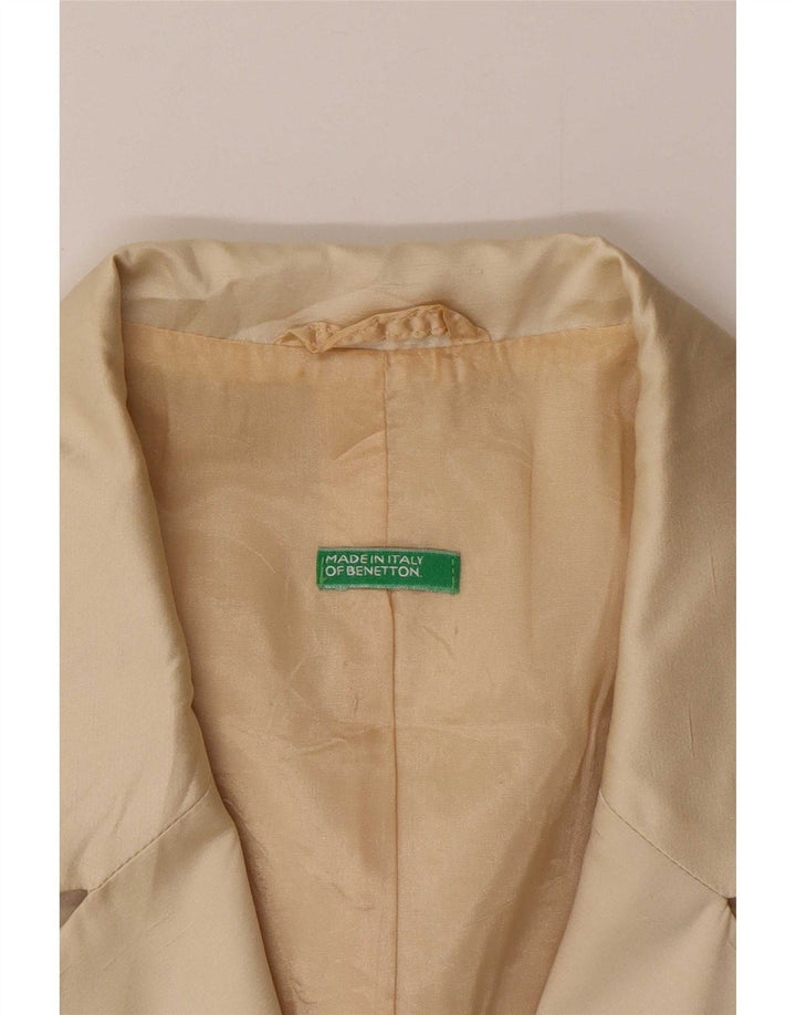 Benetton Womens Crop 3 Button Blazer Jacke IT 44 Medium Beige Polyester