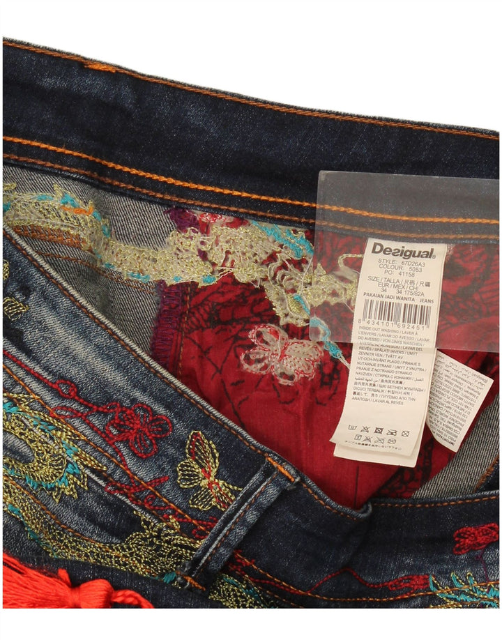 Desigual Damen Graphic Slim Jeans W34 L29 Marineblau Polyester