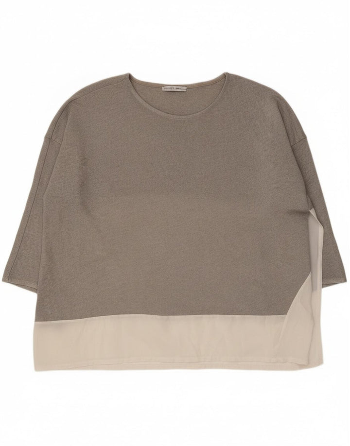 Zara Damen-Oversize-Top mit 3/4-Ärmeln, UK-Größe 14, Mittelgrau, Farbblock
