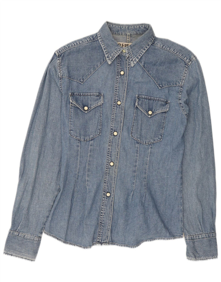 Replay Damen Jeanshemd UK 12 Mittelblaue Baumwolle