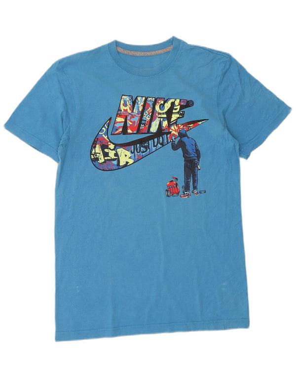 Nike Herren-T-Shirt mit normaler Passform, Grafik, Größe S, Blau, Baumwolle