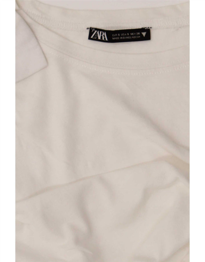Zara Damen Crop T-Shirt Top UK 10 Small Weiß