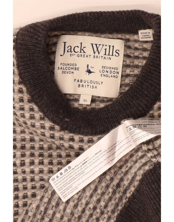 Jack Wills Herren-Pullover mit Rundhalsausschnitt, XL, grau gesprenkelte Wolle