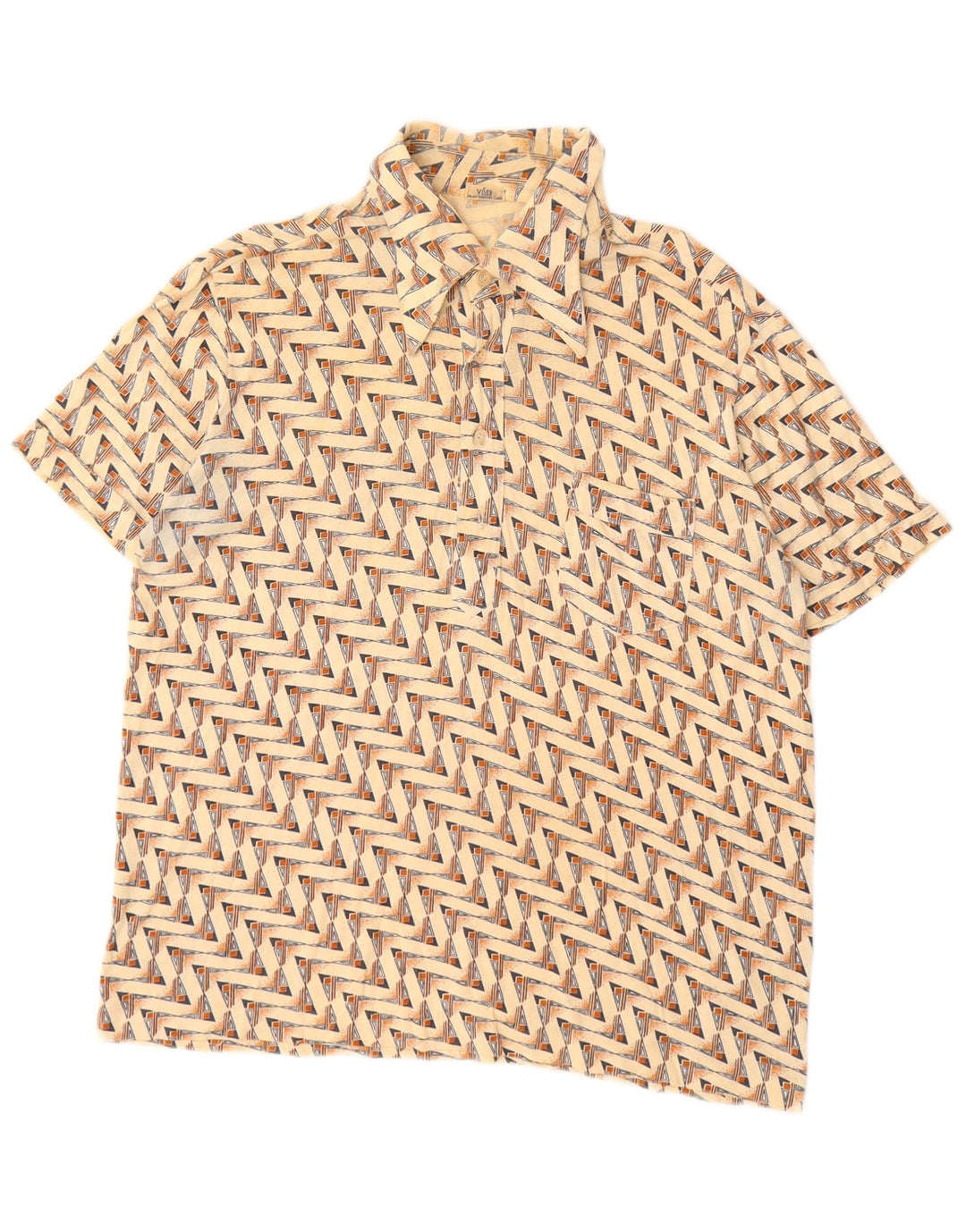 Vintage Herren Poloshirt mittelbeige geometrische Baumwolle