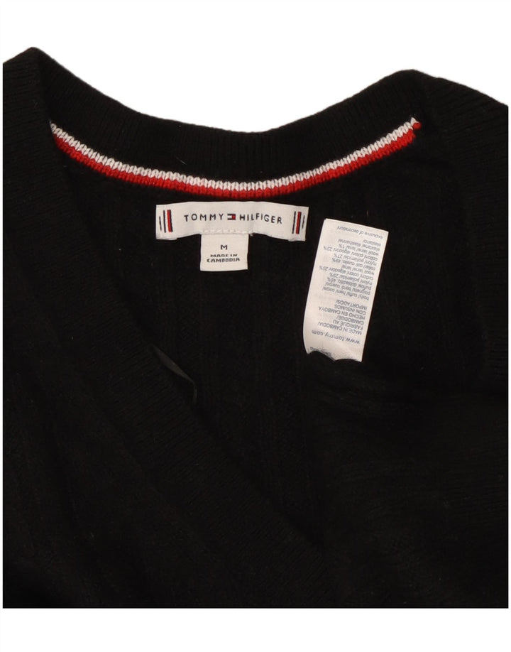TOMMY HILFIGER Damen-Pullover mit V-Ausschnitt, UK 14, Mittelschwarzes Nylon