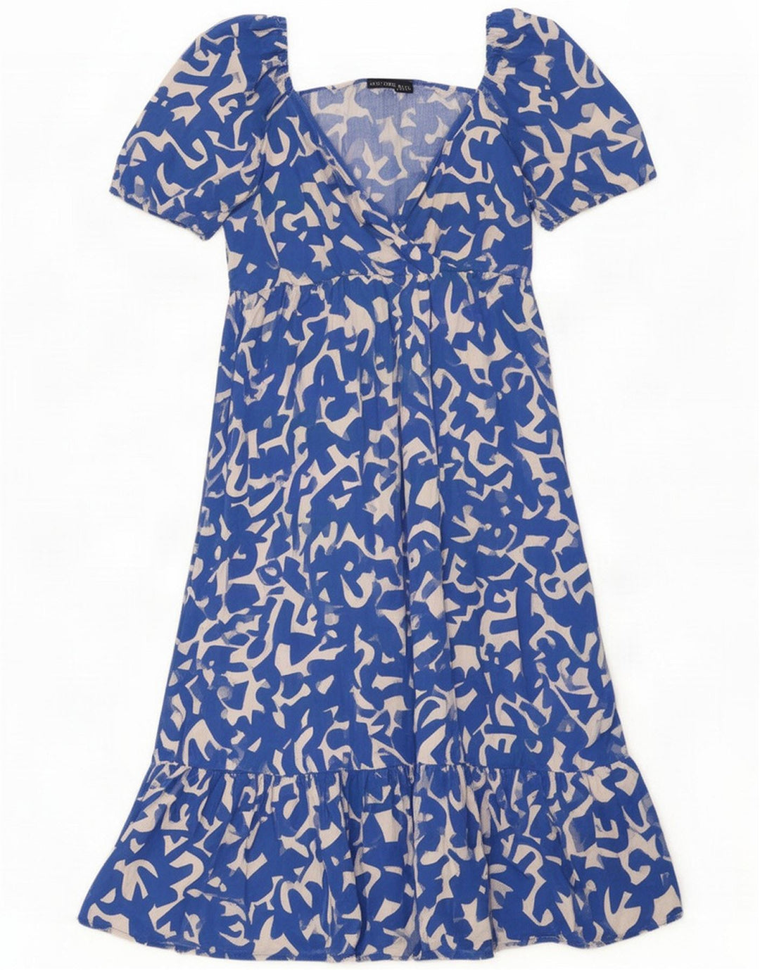 Zara Damenkleid mit abstraktem Muster und Rüschen, gestuft, UK 14, groß, Blau