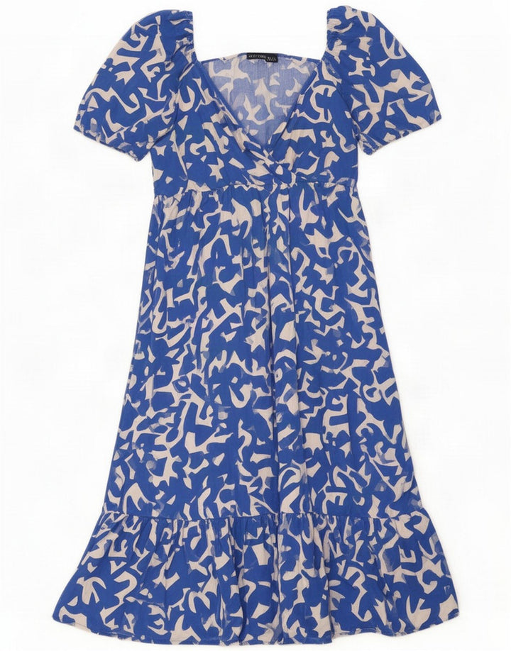 Zara Damenkleid mit abstraktem Muster und Rüschen, gestuft, UK 14, groß, Blau