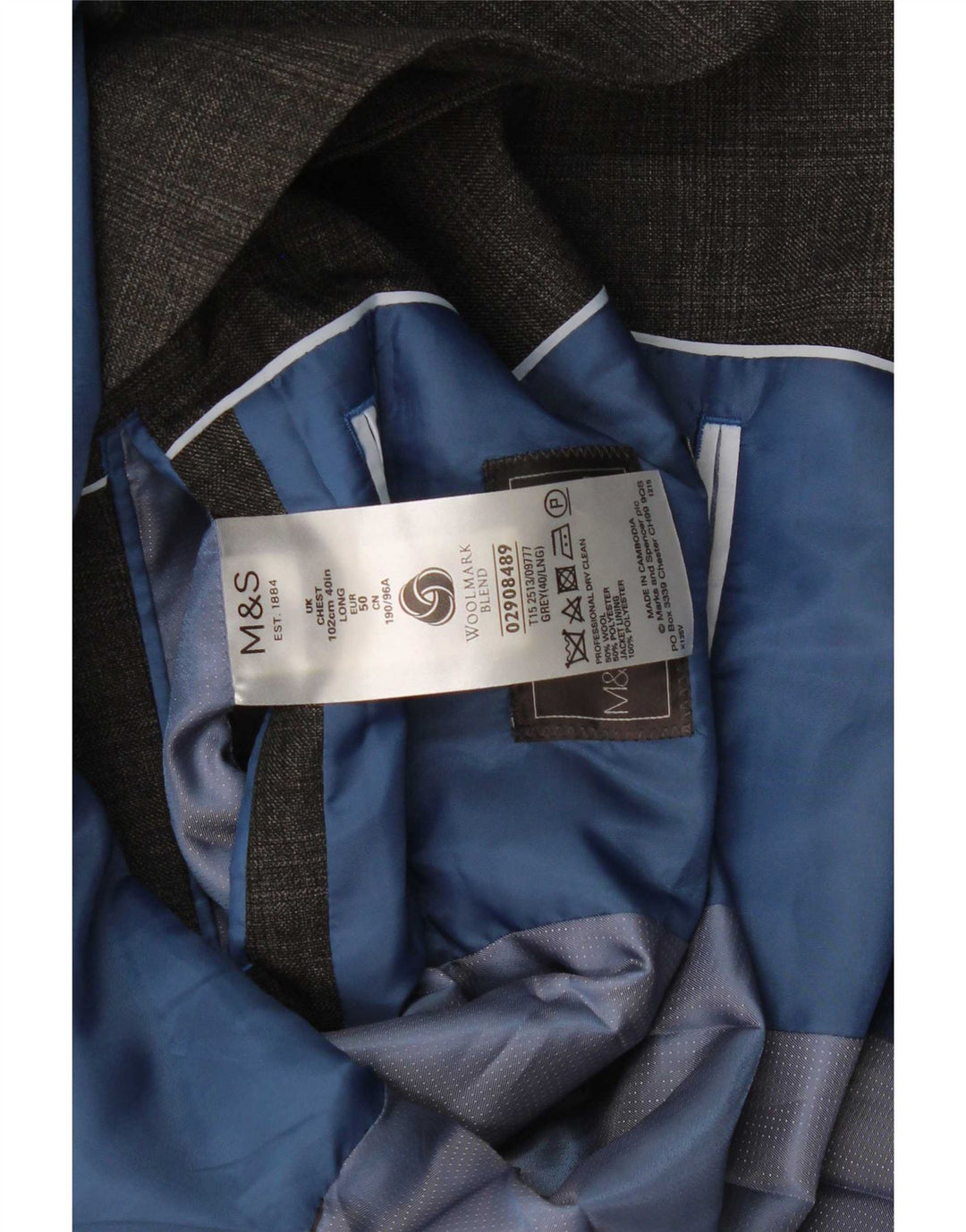 Marks & Spencer Herren-Blazer mit 2 Knöpfen, UK 40, mittelgrau karierte Wolle