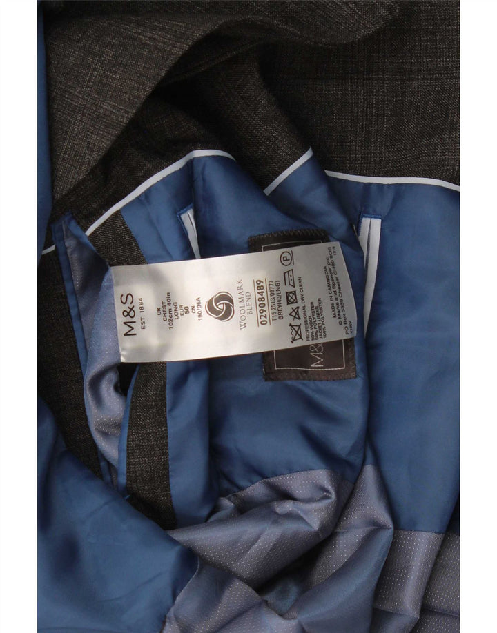 Marks & Spencer Herren-Blazer mit 2 Knöpfen, UK 40, mittelgrau karierte Wolle
