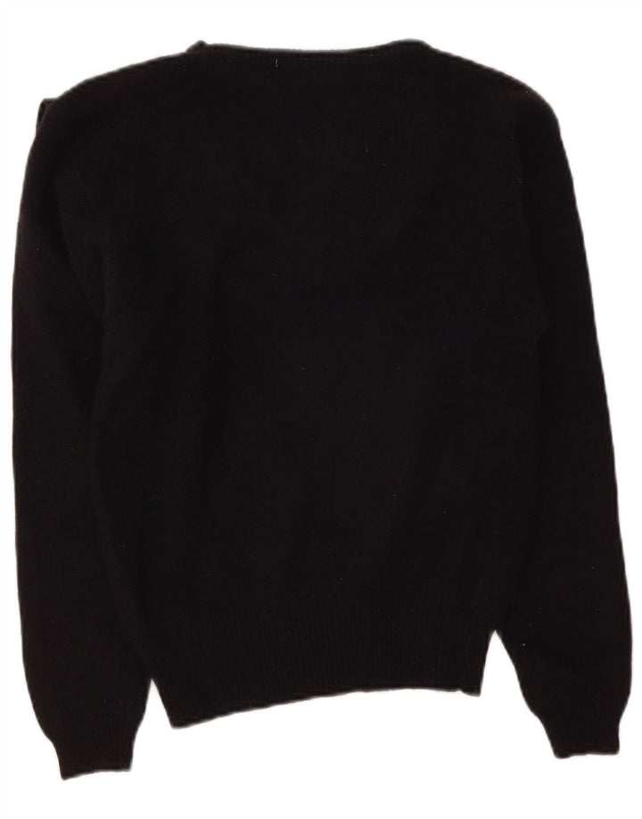 Vintage Damen V-Ausschnitt Pullover Pullover UK 10 Small Schwarz