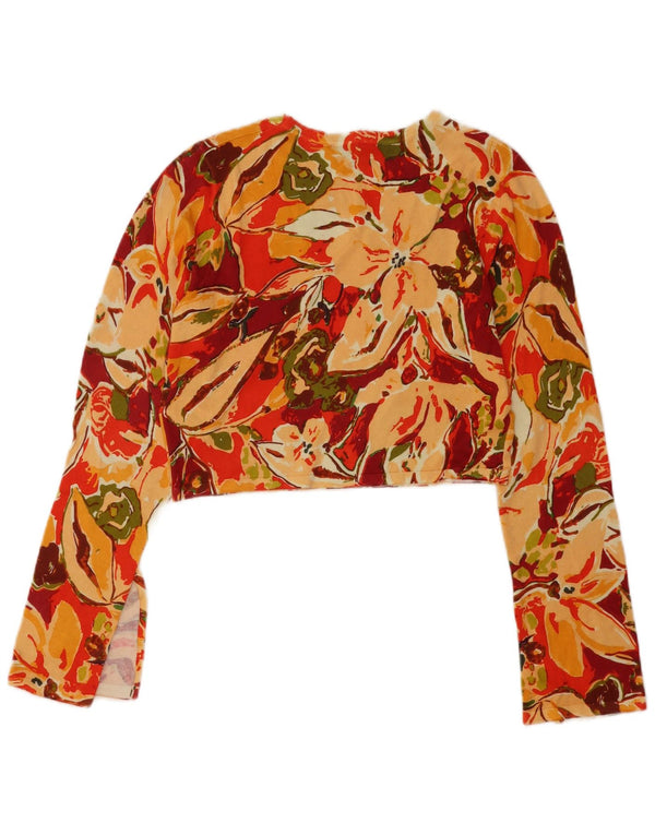 Zara Womens Crop Top Long Sleeve UK 12 Medium Multicoloured Floral Cotton