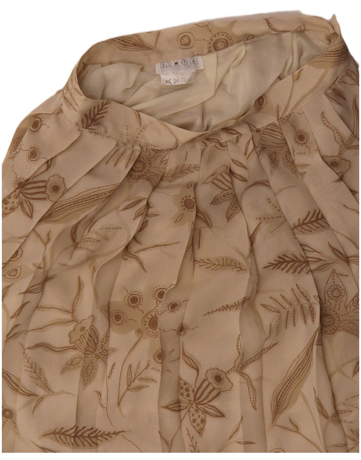 VINTAGE Faltenrock in A-Linie für Damen, mittelgroß, W28, beige, florales Polyester