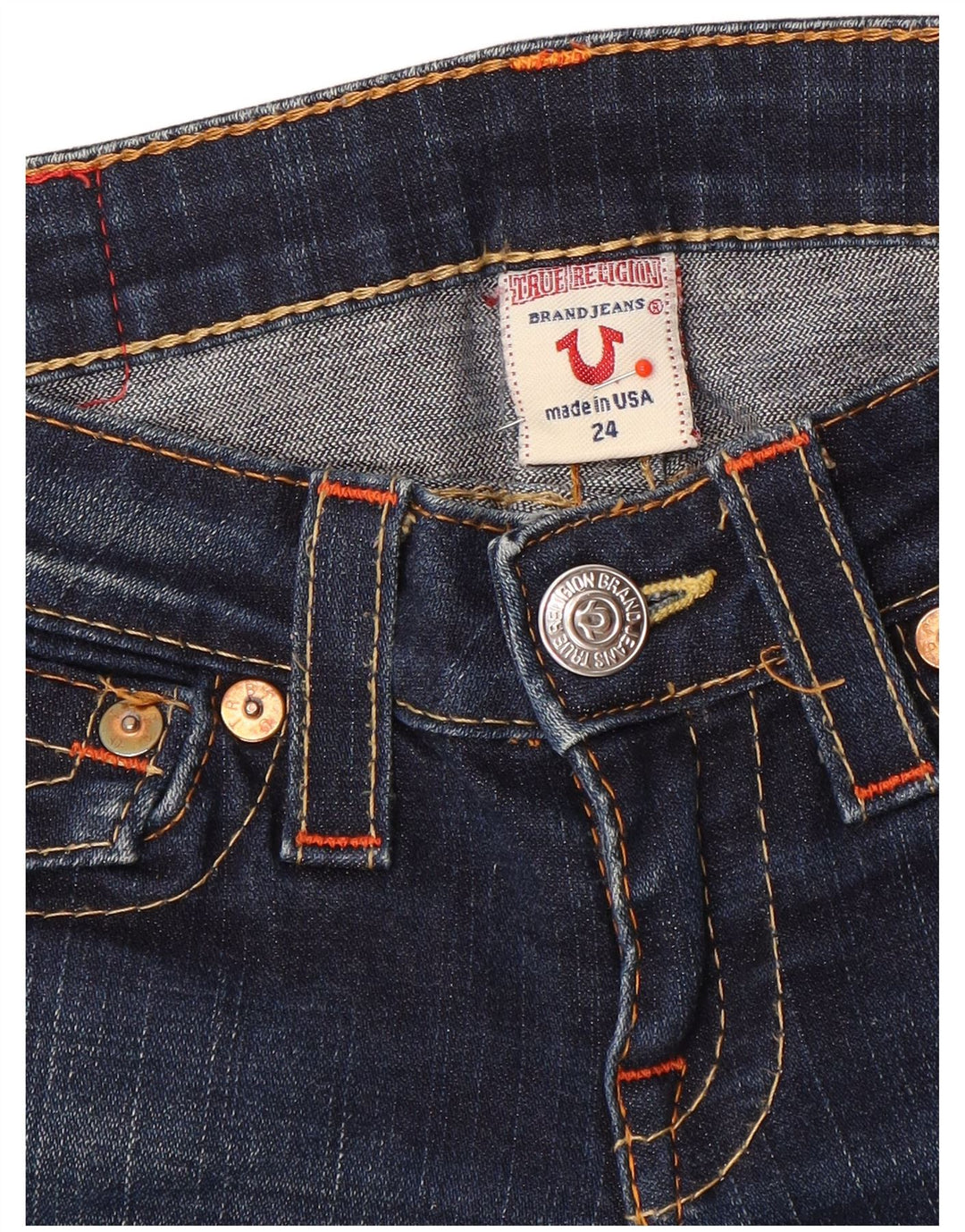 True Religion Damen Slim Bootcut Jeans W24 L33 Blaue Baumwolle