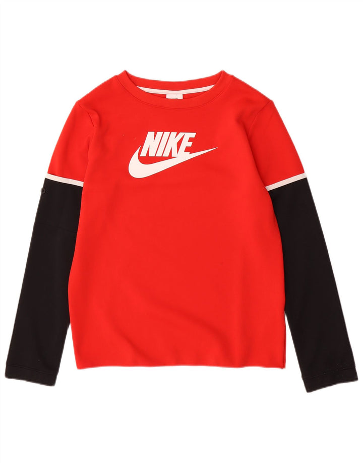 NIKE Langarmshirt mit Grafik für Jungen, 12–13 Jahre, Größe L, Rot, Farbblock