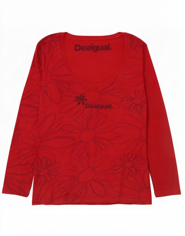 Desigual Womens Graphic Top Langarm UK 14 Große rote Blumen-Baumwolle