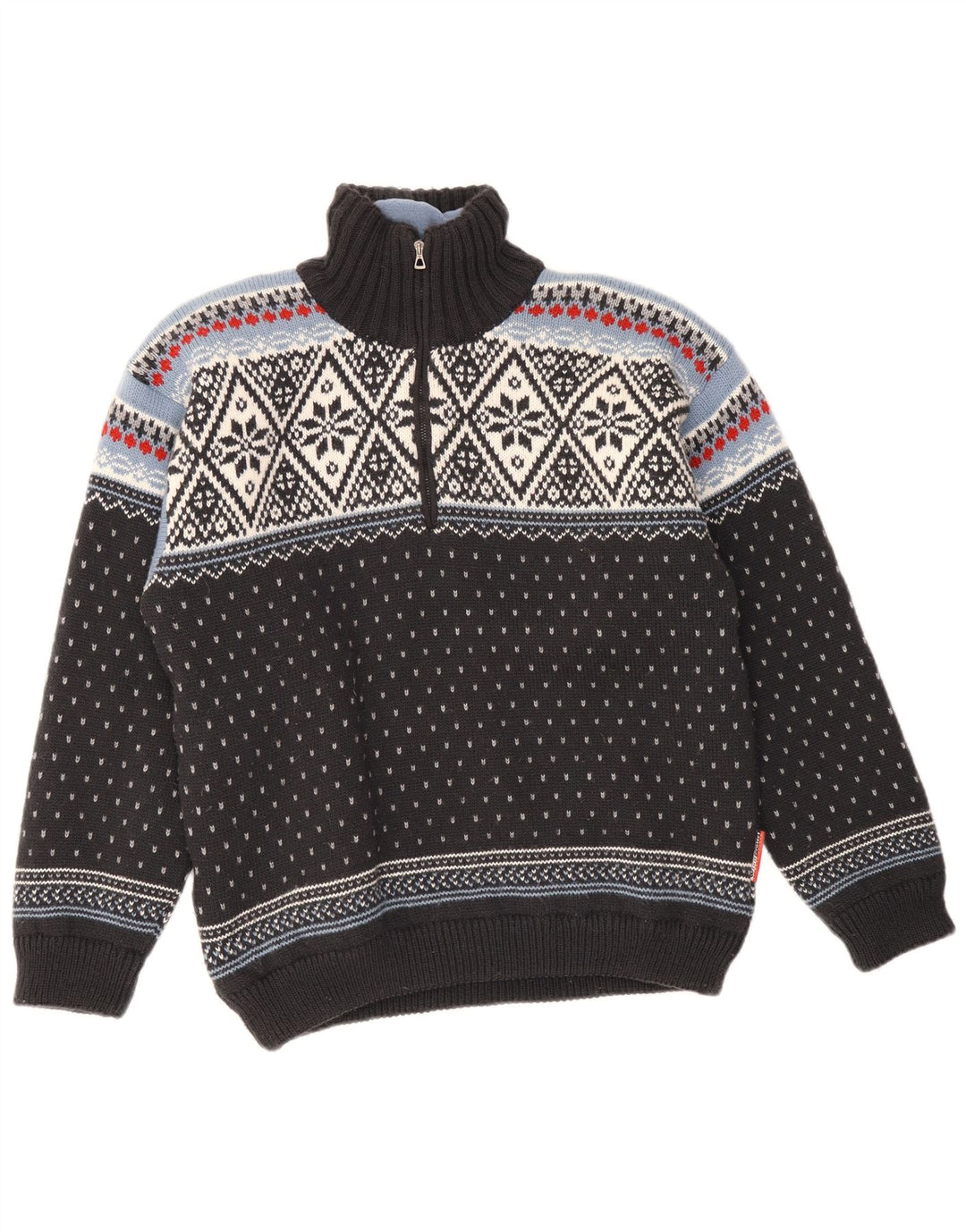 F.LLI Campagnolo Herren-Pullover mit Reißverschluss am Hals, Mittelschwarz, Fair Isle